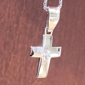 14k Solid White Gold Pendant With Accent, Stamped 585. Made In EU.